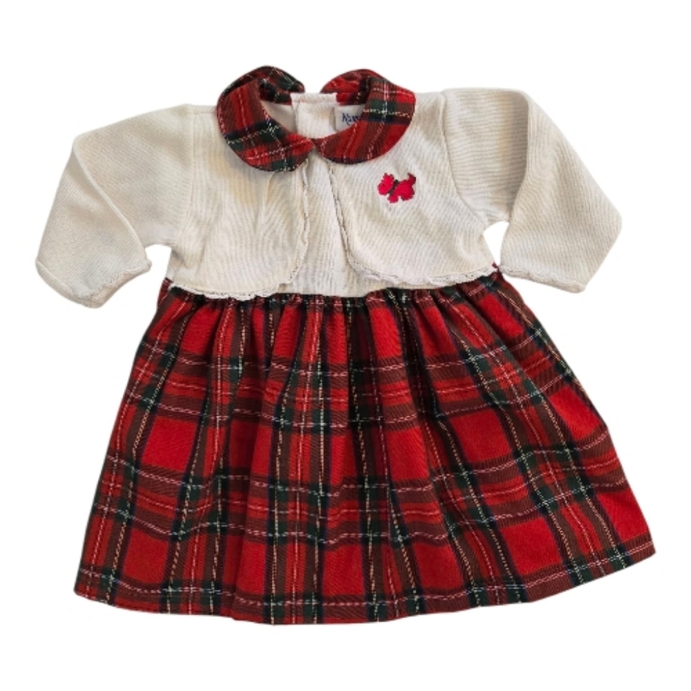 Vintage Y2k Nannette Cream & Red Plaid Christmas Holiday Embroidered Dress